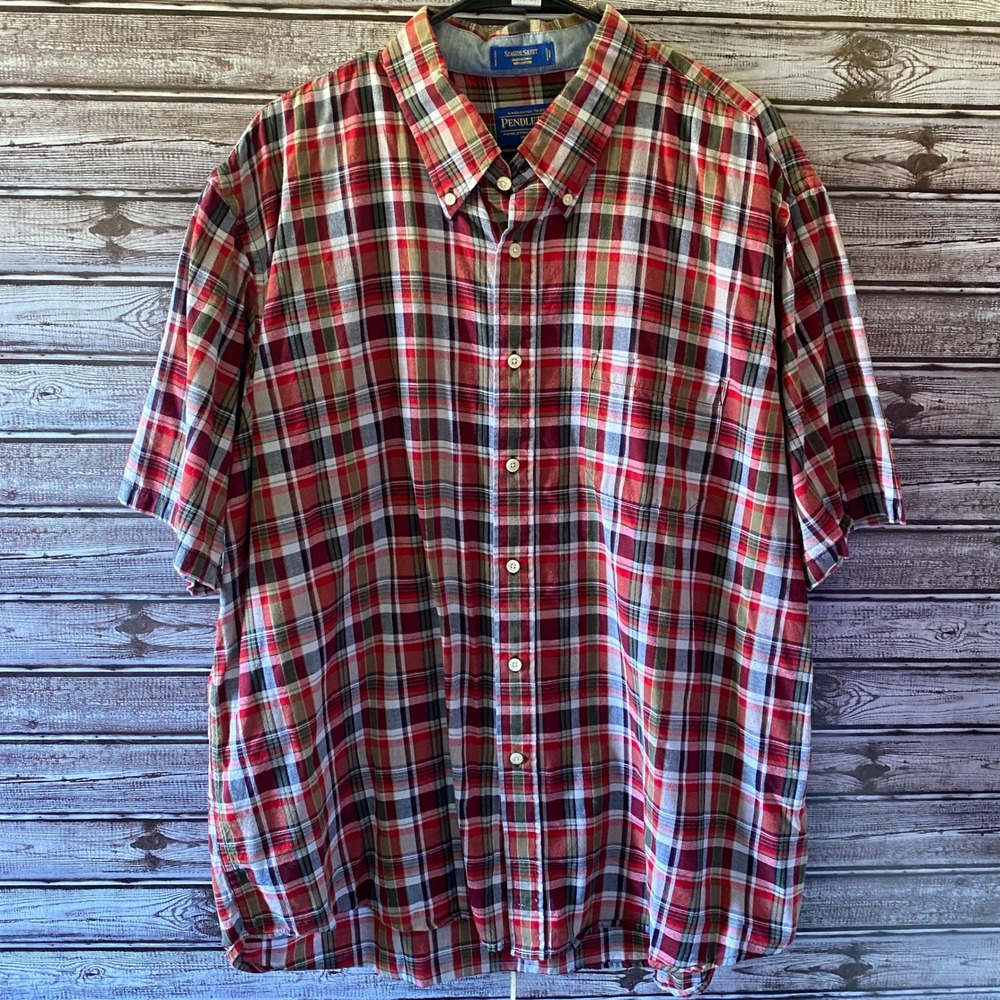 Pendleton Men's Short-Sleeved Button-Down Seaside Shirt Size XXL Red Plaid